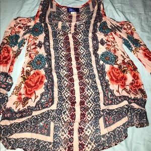 Anthropologie Blue Rain Cold Shoulder Top